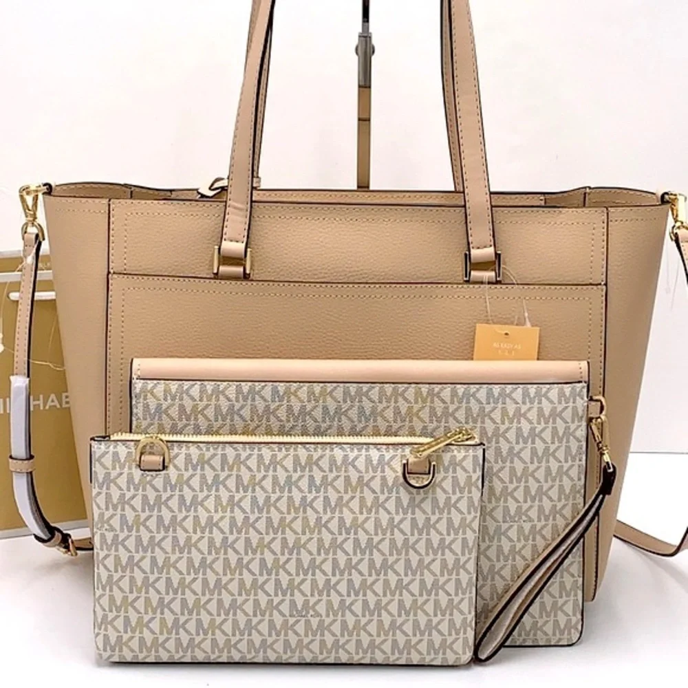 MICHAEL KORS Maisie Large Pebbled Leather 3-in-1 Tote Bag Buff Multi Sig…